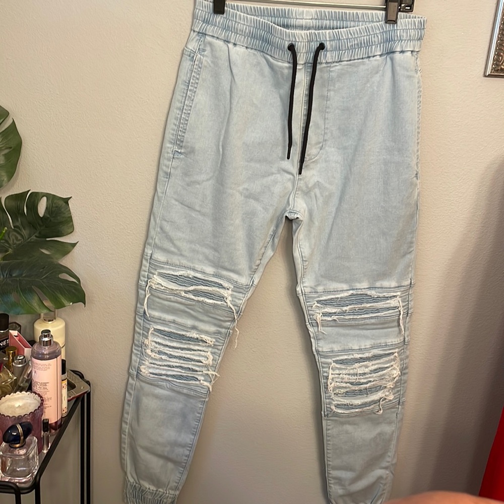 Saint Morta Light Wash Distressed Denim Joggers size M
